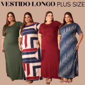 Vestido Feminino Plus Size Moda Evangélica 44 ao 58 Fenda Lateral