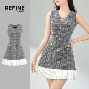 Vestido Feminino Xadrez Com Pregas Elegante Para Primavera e Verão